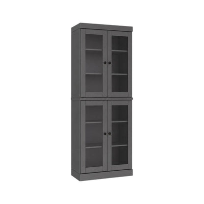 72" Gray Solid Wood Adjustable Six Tier Library Bookcase with Four Doors HomeRoots