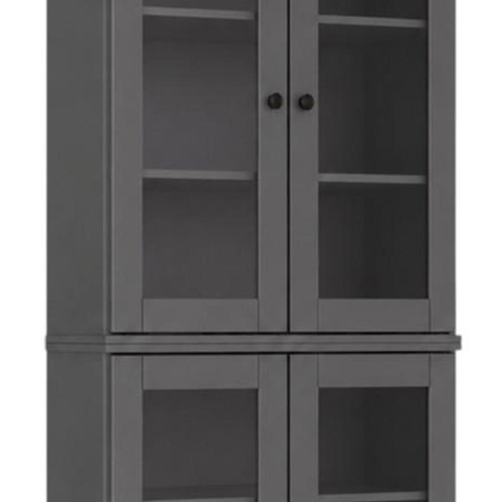 72" Gray Solid Wood Adjustable Six Tier Library Bookcase with Four Doors — view 4