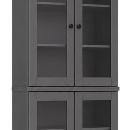 72" Gray Solid Wood Adjustable Six Tier Library Bookcase with Four Doors HomeRoots