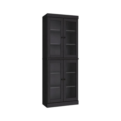 72" Black Solid Wood Adjustable Six Tier Library Bookcase with Four Doors HomeRoots