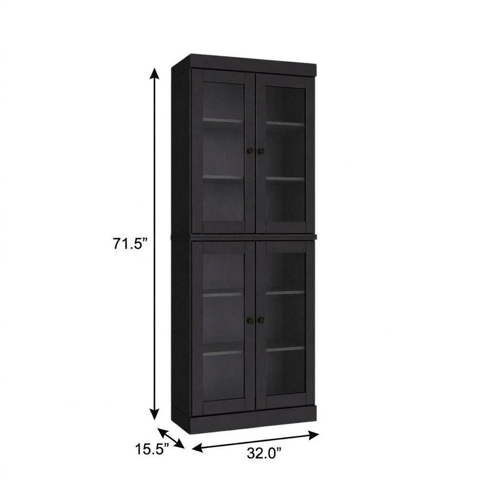 72" Black Solid Wood Adjustable Six Tier Library Bookcase with Four Doors HomeRoots