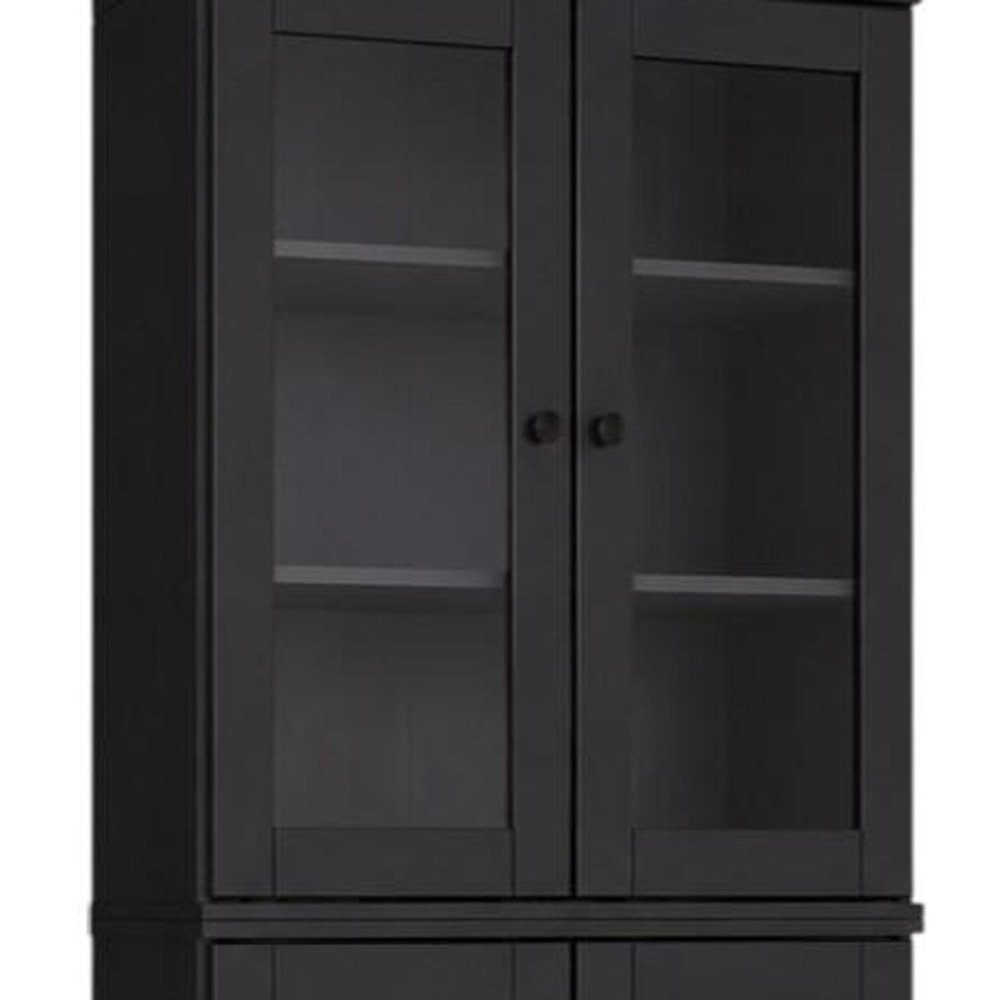 72" Black Solid Wood Adjustable Six Tier Library Bookcase with Four Doors — view 6