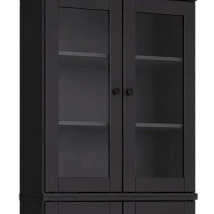 72" Black Solid Wood Adjustable Six Tier Library Bookcase with Four Doors HomeRoots