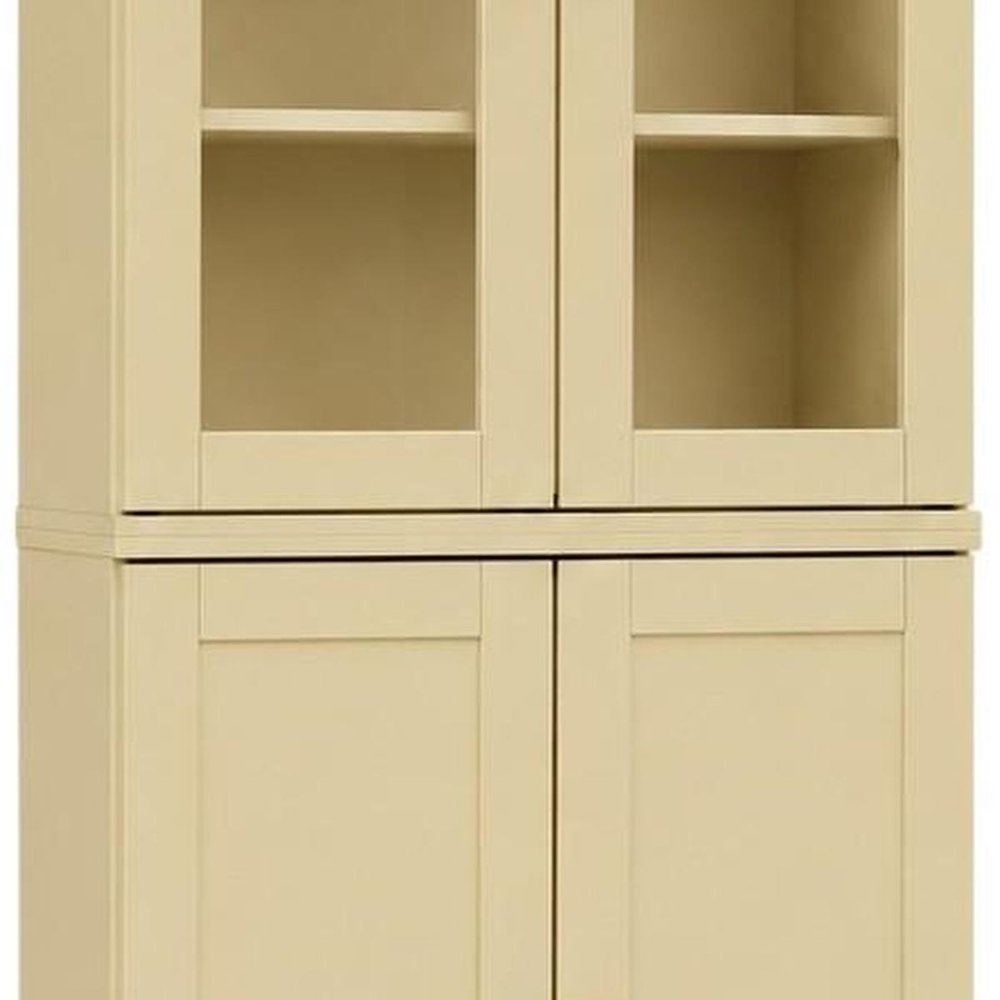 72" Yellow Solid Wood Adjustable Six Tier Library Bookcase with Four Doors HomeRoots