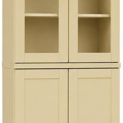 72" Yellow Solid Wood Adjustable Six Tier Library Bookcase with Four Doors HomeRoots