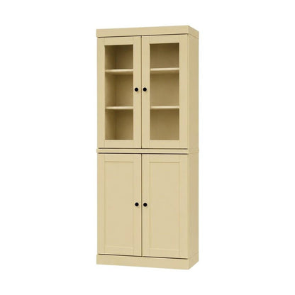 72" Yellow Solid Wood Adjustable Six Tier Library Bookcase with Four Doors HomeRoots