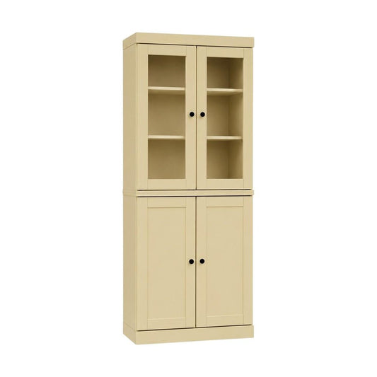 72" Yellow Solid Wood Adjustable Six Tier Library Bookcase with Four Doors