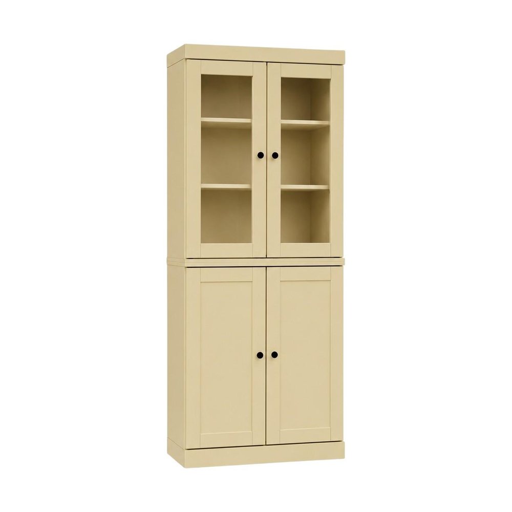 72" Yellow Solid Wood Adjustable Six Tier Library Bookcase with Four Doors HomeRoots