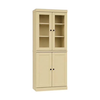 72" Yellow Solid Wood Adjustable Six Tier Library Bookcase with Four Doors HomeRoots