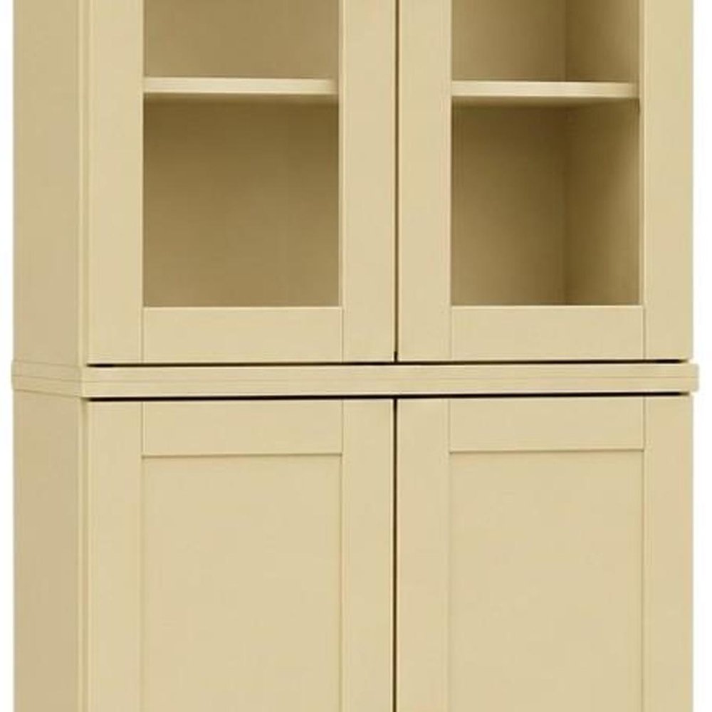 72" Yellow Solid Wood Adjustable Six Tier Library Bookcase with Four Doors HomeRoots
