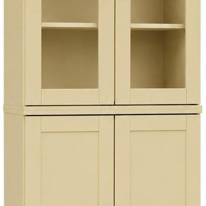 72" Yellow Solid Wood Adjustable Six Tier Library Bookcase with Four Doors HomeRoots