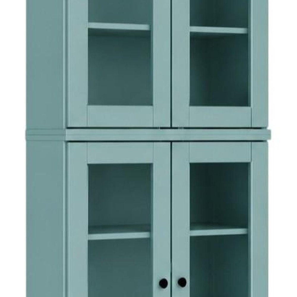 72" Aqua Solid Wood Adjustable Six Tier Library Bookcase with Four Doors HomeRoots