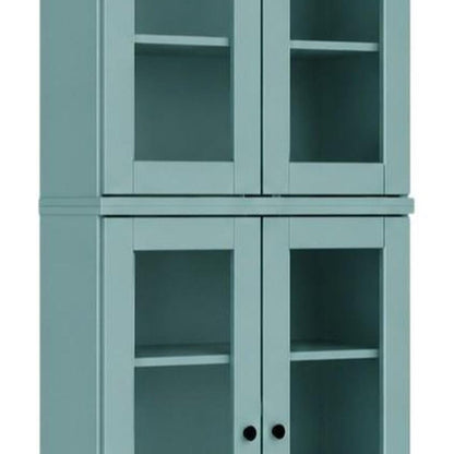 72" Aqua Solid Wood Adjustable Six Tier Library Bookcase with Four Doors HomeRoots