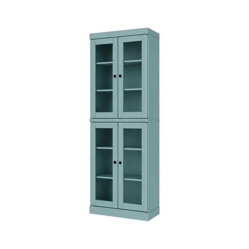 72" Aqua Solid Wood Adjustable Six Tier Library Bookcase with Four Doors — view 6