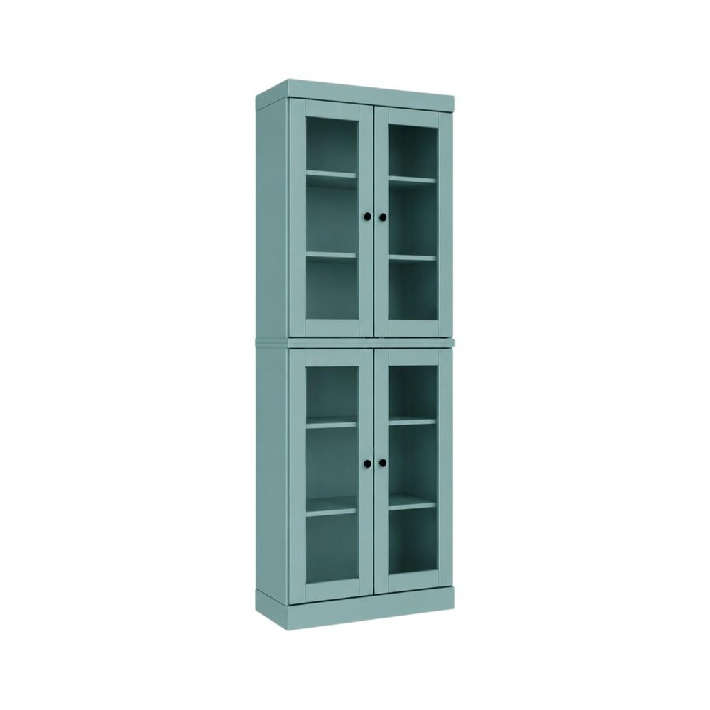 72" Aqua Solid Wood Adjustable Six Tier Library Bookcase with Four Doors HomeRoots