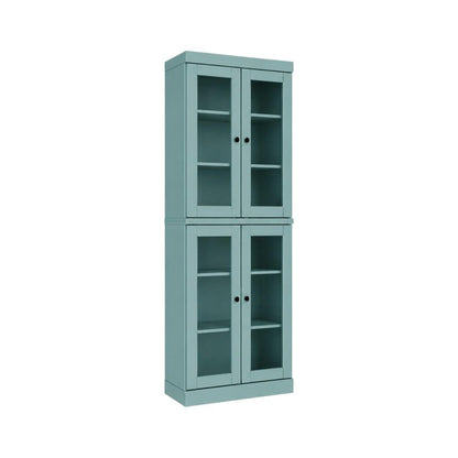 72" Aqua Solid Wood Adjustable Six Tier Library Bookcase with Four Doors HomeRoots