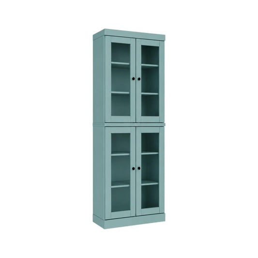 72" Aqua Solid Wood Adjustable Six Tier Library Bookcase with Four Doors