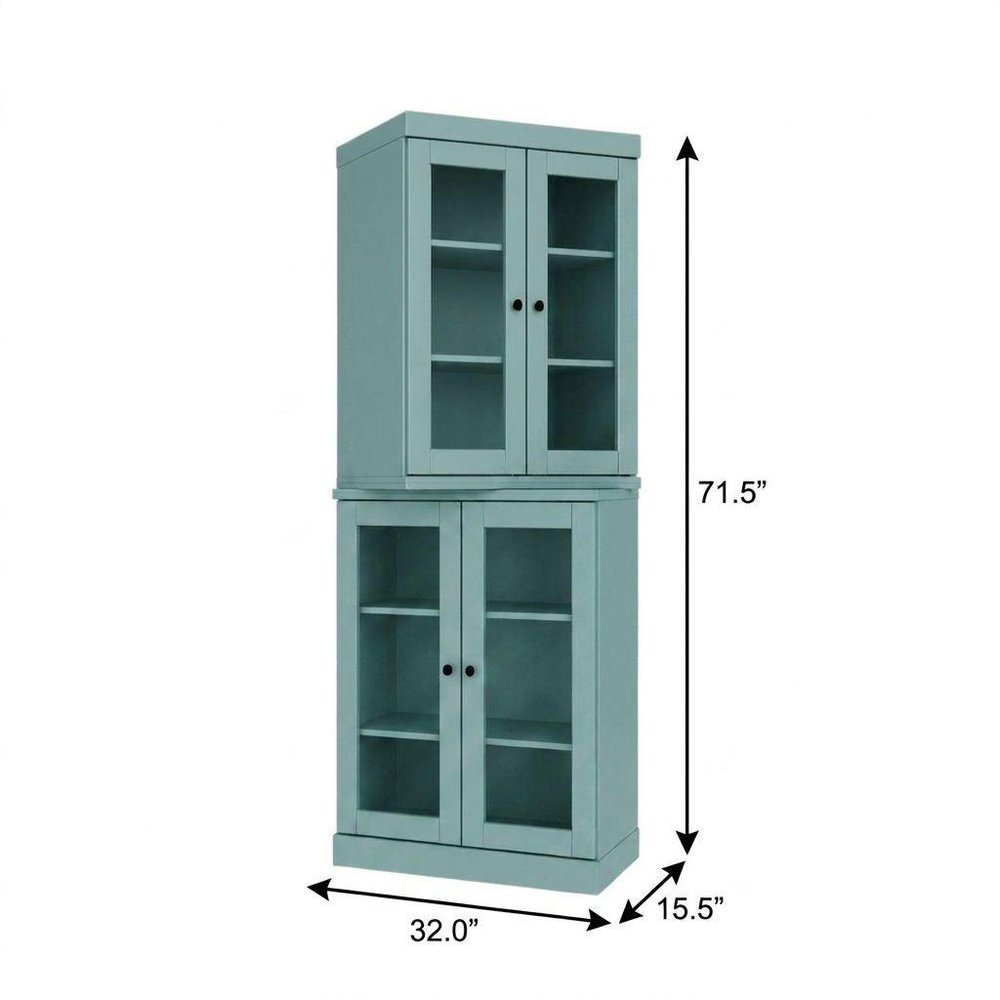 72" Aqua Solid Wood Adjustable Six Tier Library Bookcase with Four Doors — view 3
