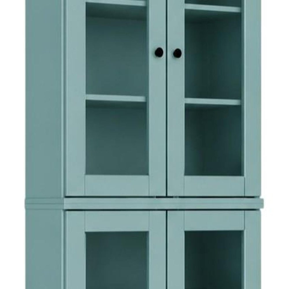 72" Aqua Solid Wood Adjustable Six Tier Library Bookcase with Four Doors HomeRoots