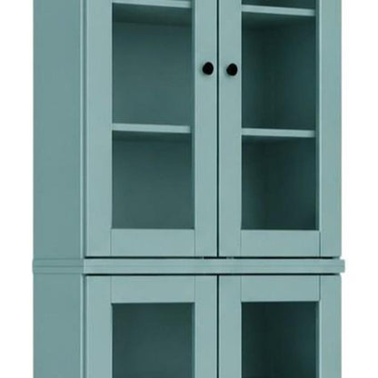 72" Aqua Solid Wood Adjustable Six Tier Library Bookcase with Four Doors