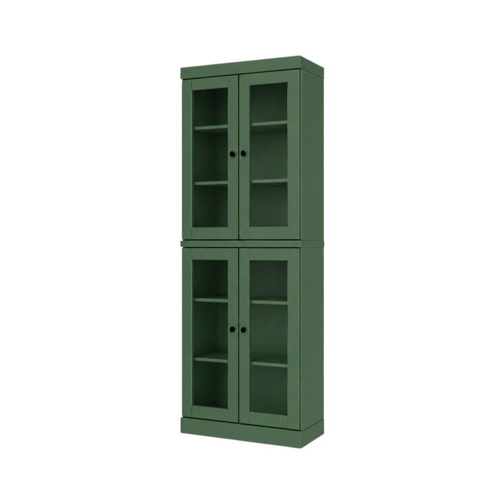 72" Green Solid Wood Adjustable Six Tier Library Bookcase with Four Doors — view 5