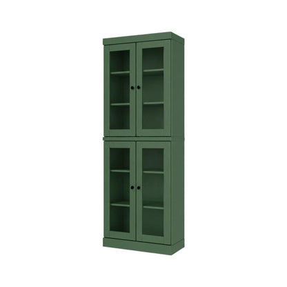 72" Green Solid Wood Adjustable Six Tier Library Bookcase with Four Doors HomeRoots