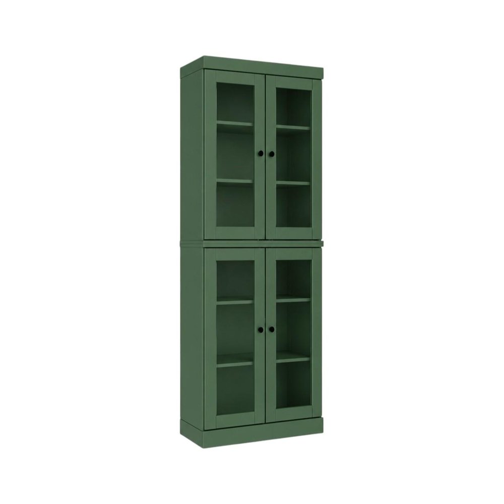 72" Green Solid Wood Adjustable Six Tier Library Bookcase with Four Doors HomeRoots