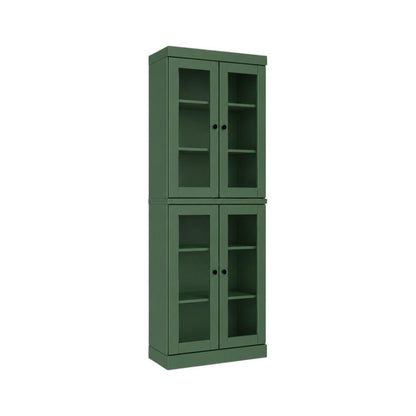 72" Green Solid Wood Adjustable Six Tier Library Bookcase with Four Doors