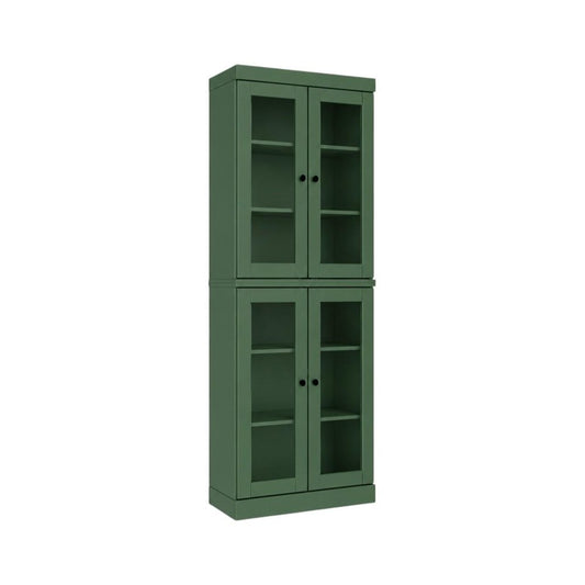 72" Green Solid Wood Adjustable Six Tier Library Bookcase with Four Doors