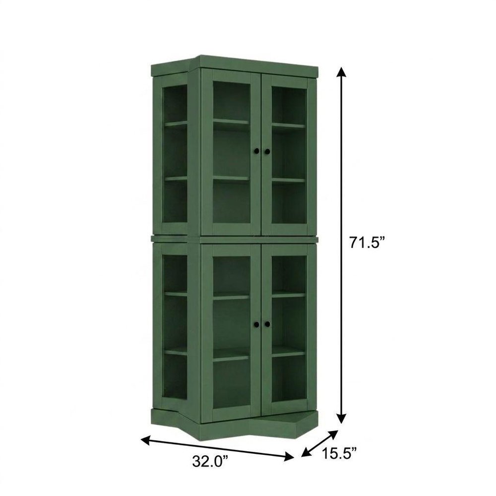 72" Green Solid Wood Adjustable Six Tier Library Bookcase with Four Doors — view 3