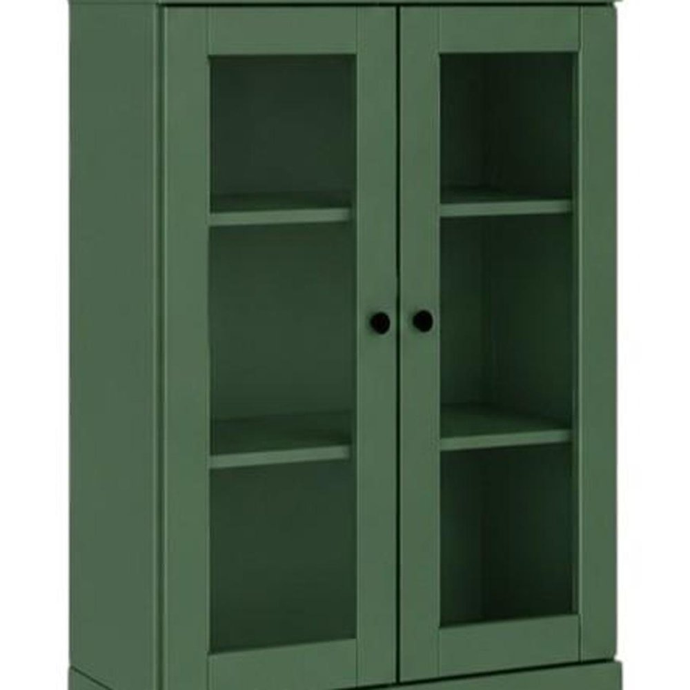 72" Green Solid Wood Adjustable Six Tier Library Bookcase with Four Doors — view 4