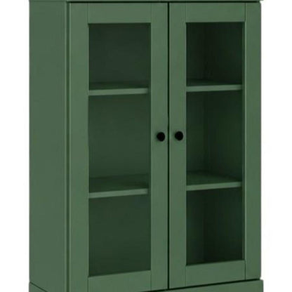 72" Green Solid Wood Adjustable Six Tier Library Bookcase with Four Doors