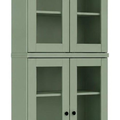 72" Sage Solid Wood Adjustable Six Tier Library Bookcase with Four Doors HomeRoots