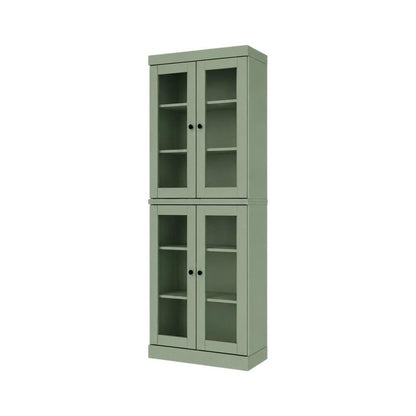 72" Sage Solid Wood Adjustable Six Tier Library Bookcase with Four Doors HomeRoots