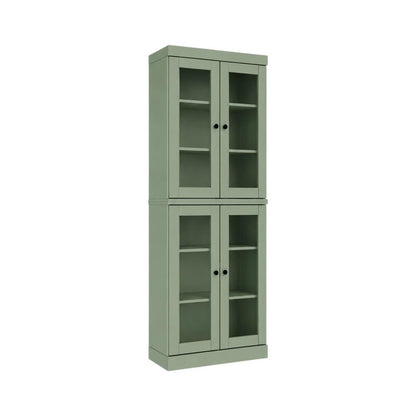 72" Sage Solid Wood Adjustable Six Tier Library Bookcase with Four Doors