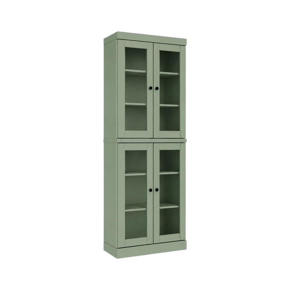 72" Sage Solid Wood Adjustable Six Tier Library Bookcase with Four Doors — view 1