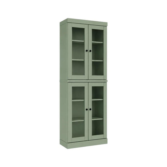 72" Sage Solid Wood Adjustable Six Tier Library Bookcase with Four Doors