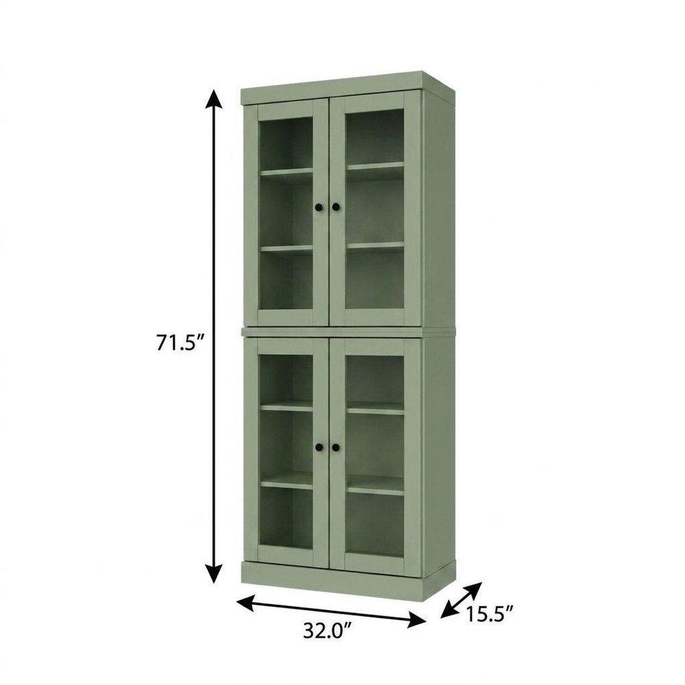 72" Sage Solid Wood Adjustable Six Tier Library Bookcase with Four Doors HomeRoots