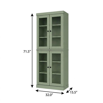 72" Sage Solid Wood Adjustable Six Tier Library Bookcase with Four Doors HomeRoots