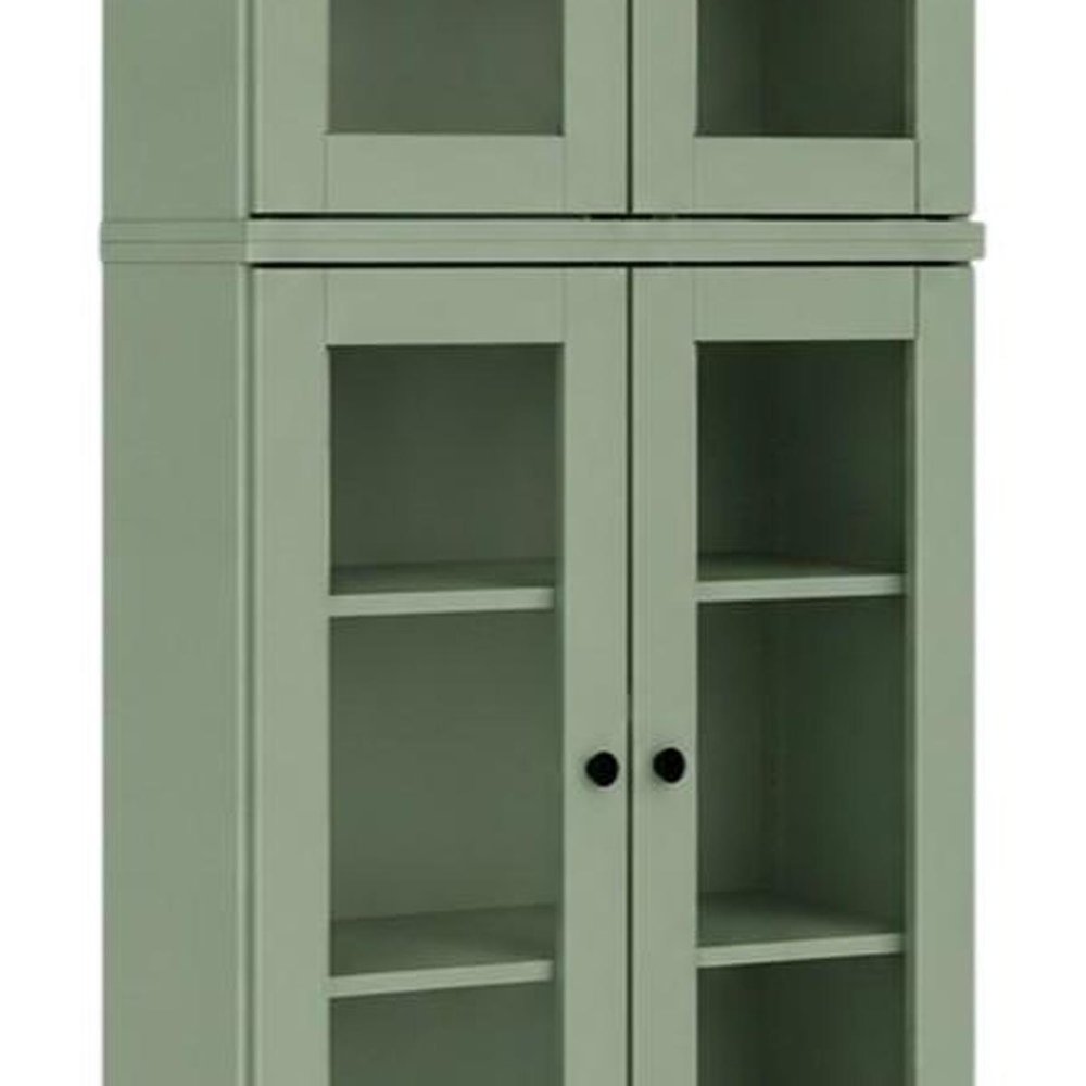 72" Sage Solid Wood Adjustable Six Tier Library Bookcase with Four Doors HomeRoots