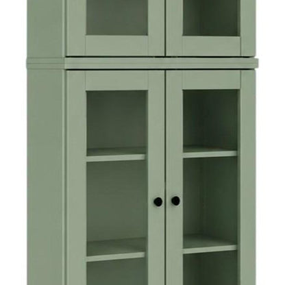 72" Sage Solid Wood Adjustable Six Tier Library Bookcase with Four Doors HomeRoots