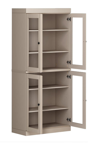 72" Beige Solid Wood Adjustable Six Tier Library Bookcase with Four Doors HomeRoots