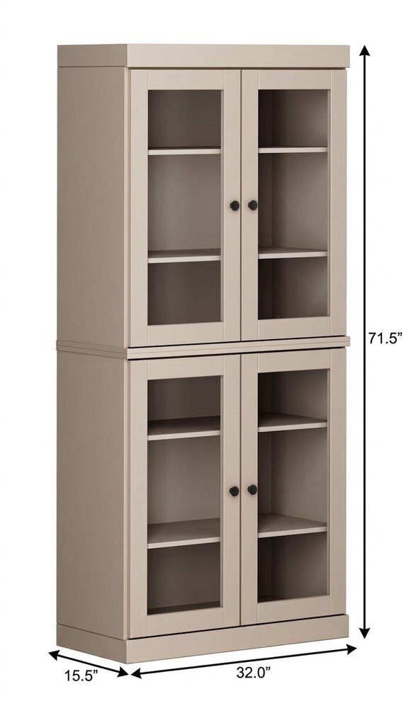 72" Beige Solid Wood Adjustable Six Tier Library Bookcase with Four Doors HomeRoots