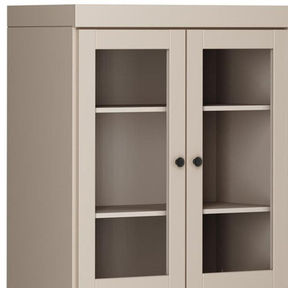 72" Beige Solid Wood Adjustable Six Tier Library Bookcase with Four Doors HomeRoots