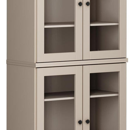72" Beige Solid Wood Adjustable Six Tier Library Bookcase with Four Doors