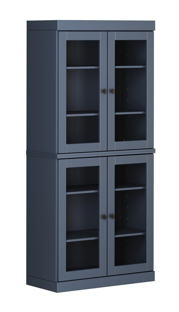 72" French Blue Solid Wood Adjustable Six Tier Library Bookcase with Four Doors HomeRoots