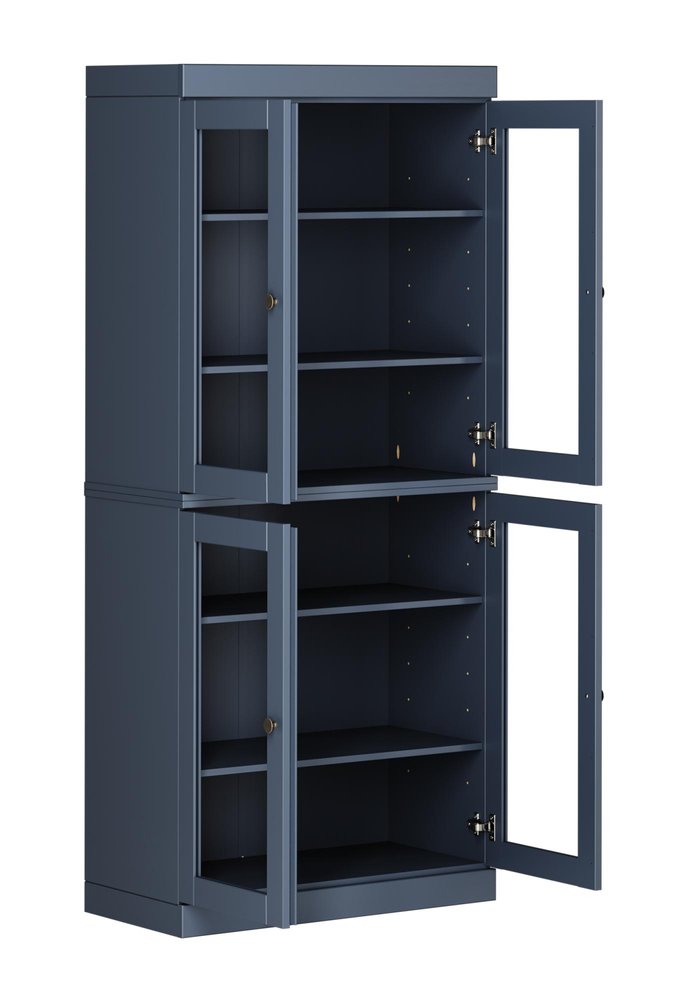 72" French Blue Solid Wood Adjustable Six Tier Library Bookcase with Four Doors HomeRoots