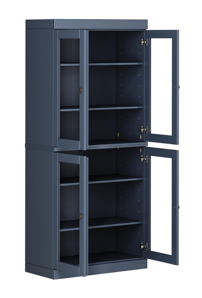 72" French Blue Solid Wood Adjustable Six Tier Library Bookcase with Four Doors HomeRoots