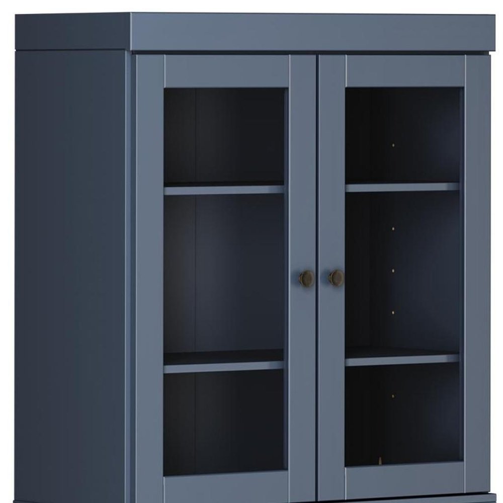 72" French Blue Solid Wood Adjustable Six Tier Library Bookcase with Four Doors HomeRoots
