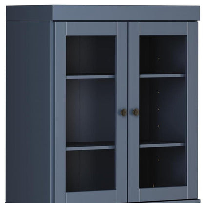 72" French Blue Solid Wood Adjustable Six Tier Library Bookcase with Four Doors HomeRoots